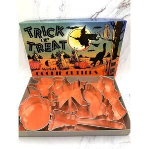 Vintage Inspired Trick or Treat Halloween Cookie Cutter Set of 6 Metal with Box